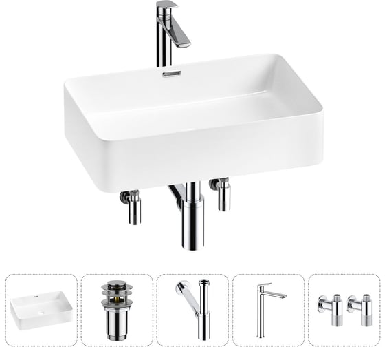 Изображение товара Комплект Wellsee 5 в 1 Lavinia Boho Bathroom Sink накладная раковина 60x39 см 20215251R