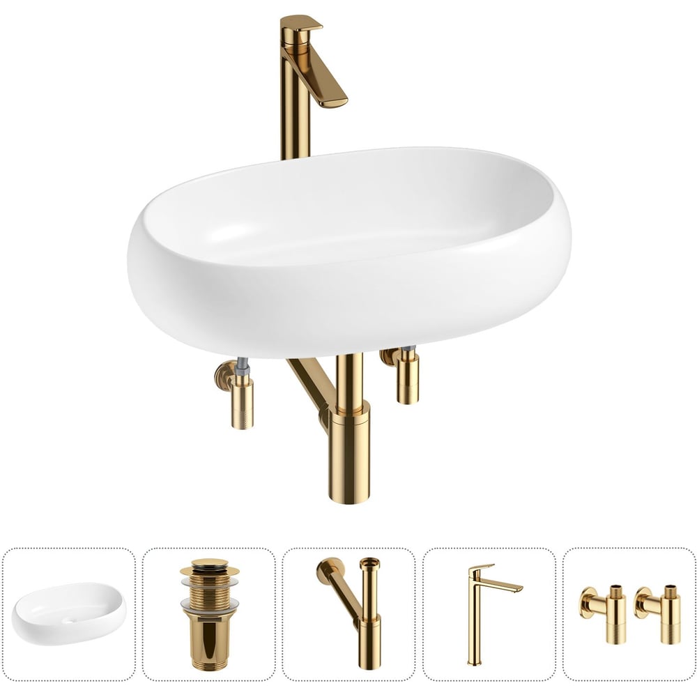 Изображение товара Комплект Wellsee 5 в 1 Lavinia Boho Bathroom Sink накладная раковина 56x33 см 20215093R