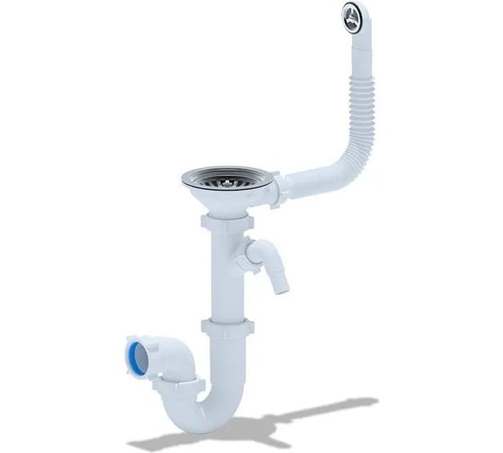 Изображение товара Сифон АНИ Пласт прямоточный, 3 1/2, 40, с переливом и отверстием для стиральной машины D1042SP