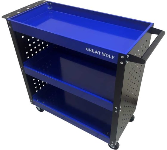 Изображение товара Инструментальная тележка Great Wolf 3 полки с перфорацией, синяя GW-3ST3 BLUE