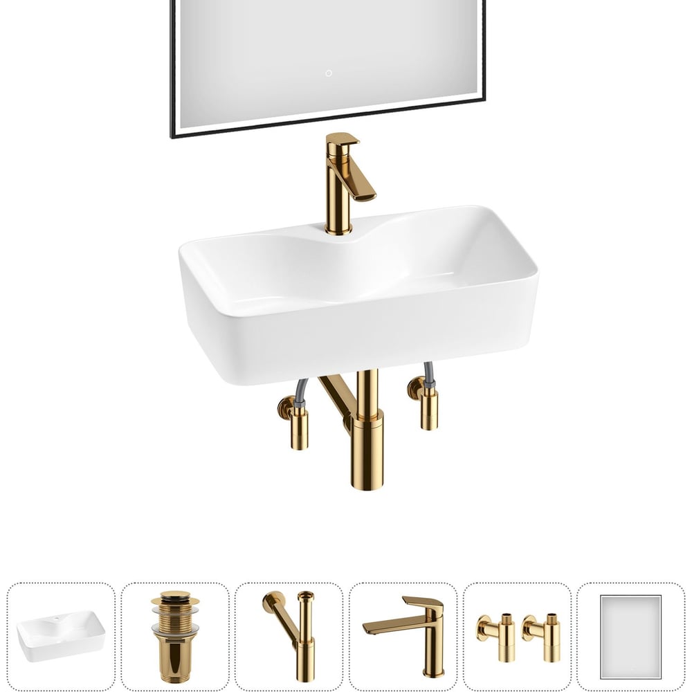 Изображение товара Комплект накладной умывальник Wellsee 6 в 1 Lavinia Boho 54x30 см с аксессуарами