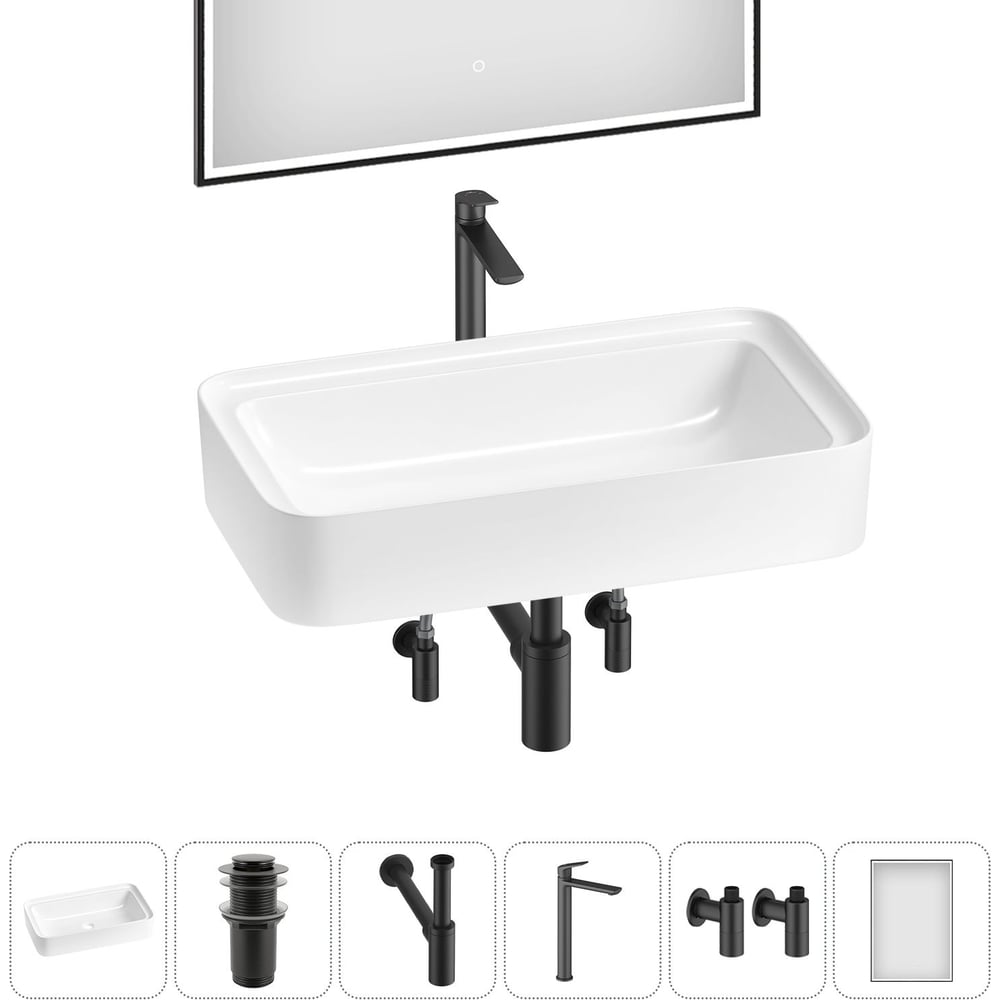 Изображение товара Комплект накладной умывальник Wellsee 6 в 1 Lavinia Boho 75x40 см с аксессуарами