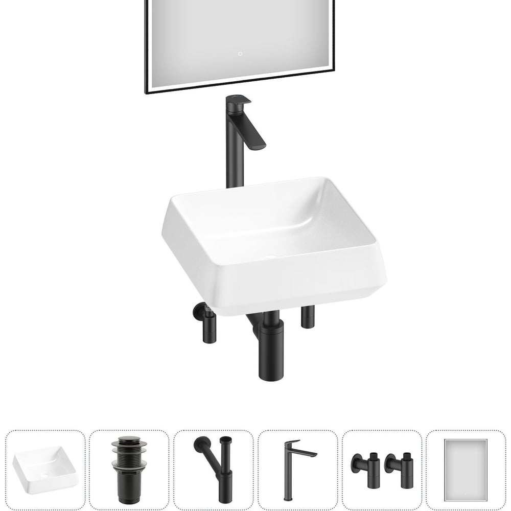 Изображение товара Комплект Wellsee 6 в 1 Lavinia Boho накладная раковина с зеркалом и смесителем