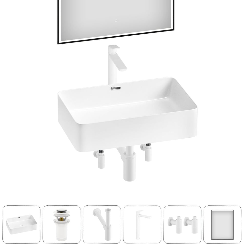 Изображение товара Комплект Wellsee 6 в 1 Lavinia Boho накладная раковина 60x39 см и аксессуары