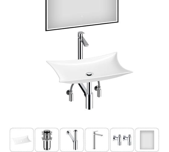Изображение товара Комплект Wellsee 6 в 1 Lavinia Boho Bathroom Sink накладная раковина 59x39 см 20219361R