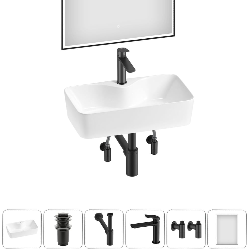 Изображение товара Комплект накладной раковины Wellsee 6 в 1 Lavinia Boho 54x30 см с зеркалом и смесителем