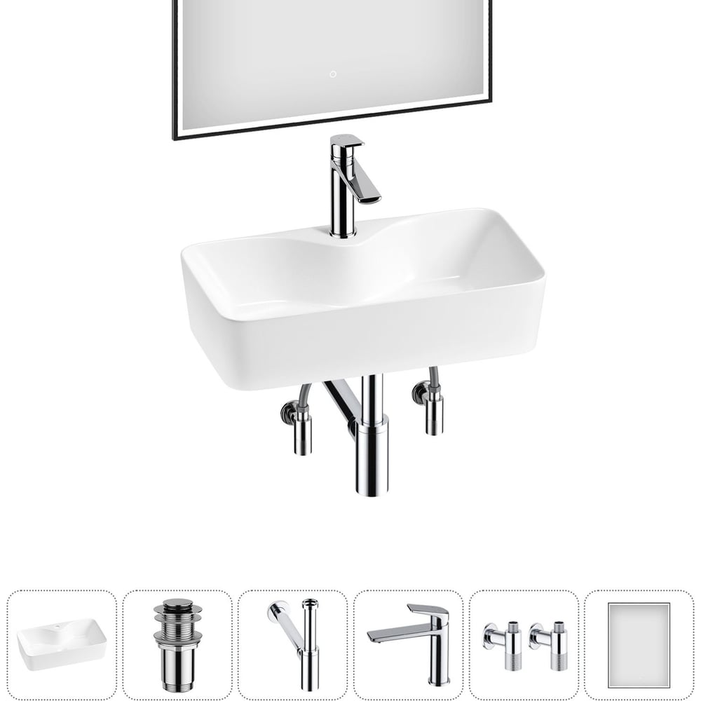 Изображение товара Комплект Wellsee 6 в 1 Lavinia Boho накладная раковина 54x30 см с комплектом