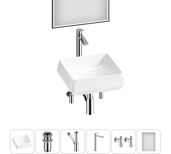 Изображение товара Комплект Wellsee 6 в 1 Lavinia Boho Bathroom Sink накладная раковина 38x38 см 20219425R