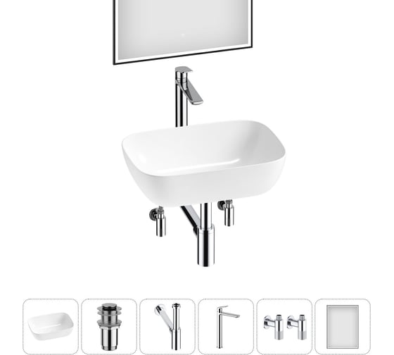 Изображение товара Комплект Wellsee 6 в 1 Lavinia Boho Bathroom Sink накладная раковина 46x33 см 20219313R