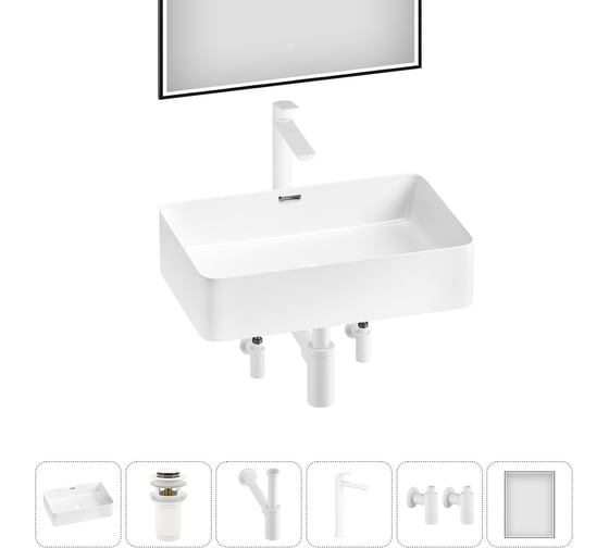 Изображение товара Комплект Wellsee 6 в 1 Lavinia Boho Bathroom Sink накладная раковина 55x37 см 20219332R