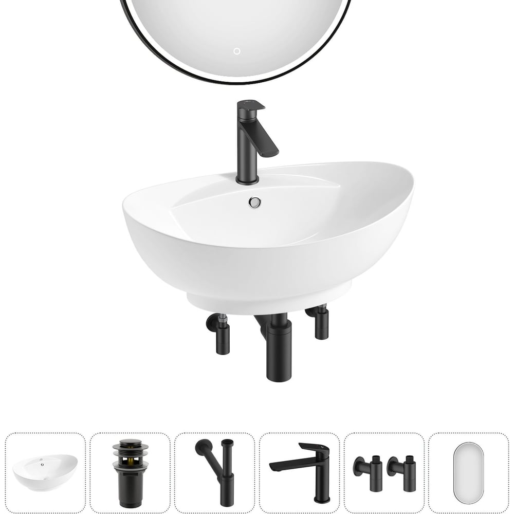 Изображение товара Комплект накладной раковины Wellsee 6 в 1 Lavinia Boho 59x39 см с зеркалом и смесителем