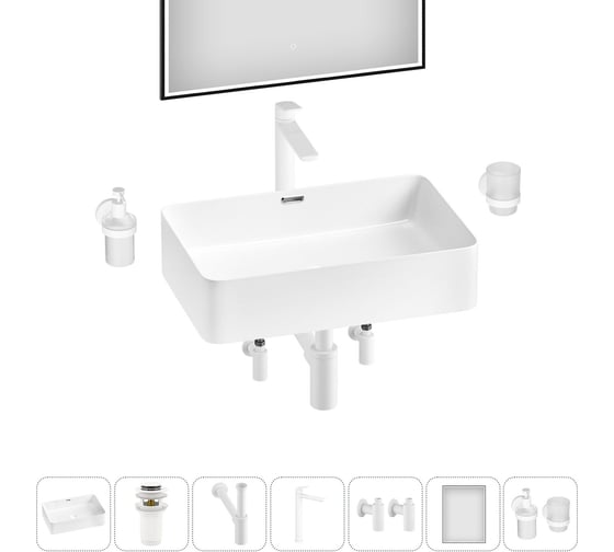 Изображение товара Комплект Wellsee 7 в 1 Lavinia Boho Bathroom Sink накладная раковина 60x39 см 20219344R