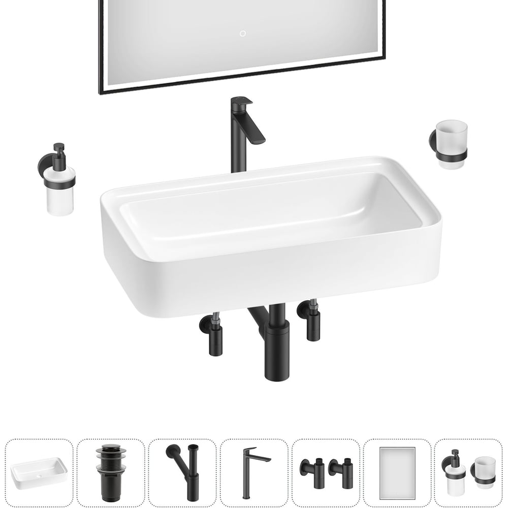 Изображение товара Комплект Wellsee 7 в 1 Lavinia Boho накладная раковина 75x40 см белая