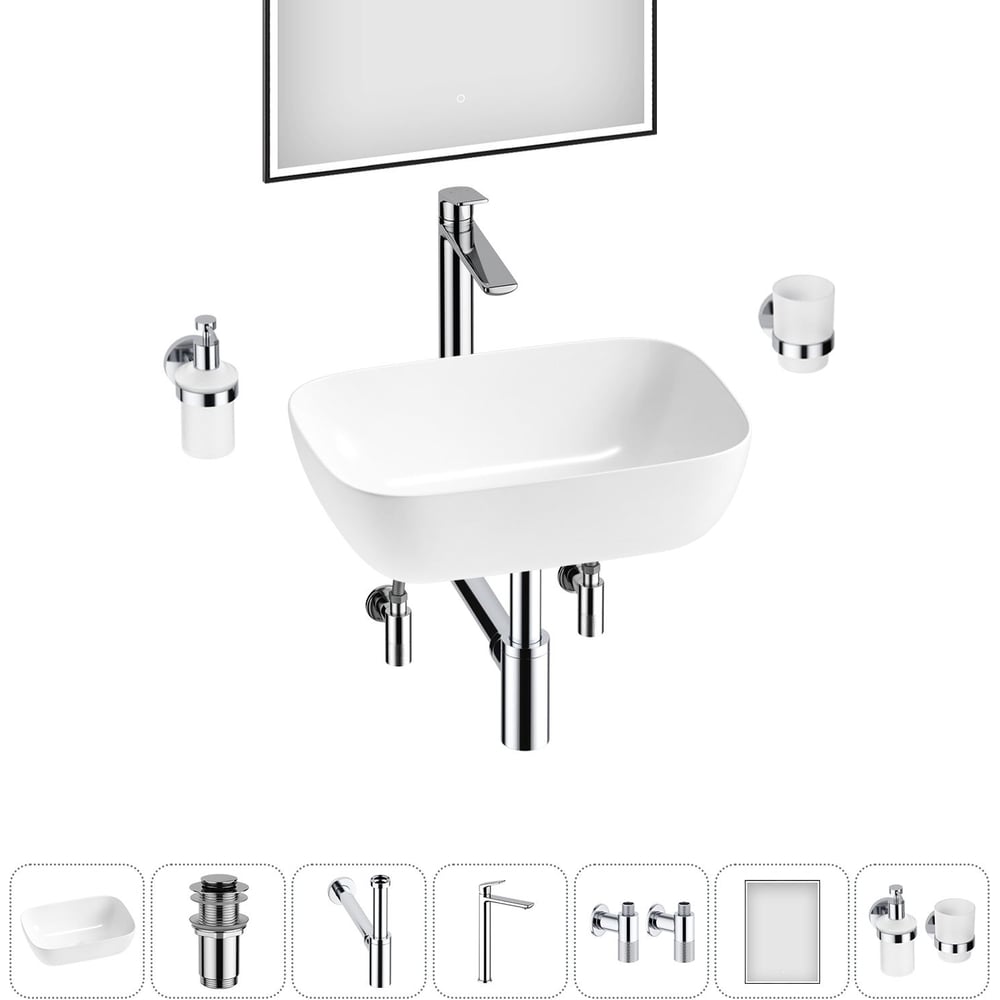 Изображение товара Комплект Wellsee 7 в 1 Lavinia Boho Bathroom Sink накладная раковина 46x33 см