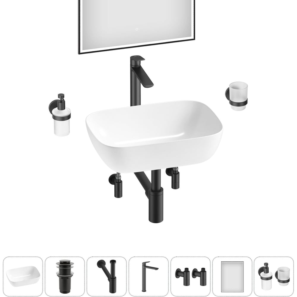 Изображение товара Комплект Wellsee 7 в 1 Lavinia Boho накладная раковина для ванной 46x33 см