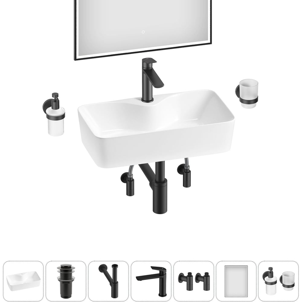 Изображение товара Комплект Wellsee 7 в 1 Lavinia Boho накладная раковина 54х30 см с аксессуарами