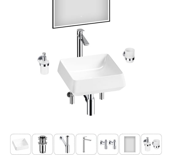 Изображение товара Комплект Wellsee 7 в 1 Lavinia Boho Bathroom Sink накладная раковина 38x38 см 20219429R