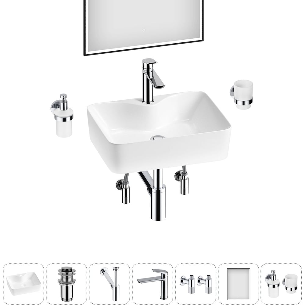 Изображение товара Комплект Lavinia Boho 7 в 1 для ванной комнаты, накладная раковина 48х37 см, фарфор