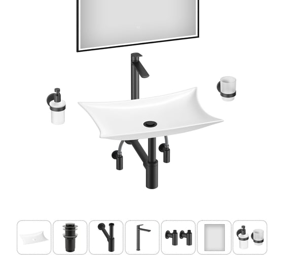 Изображение товара Комплект Wellsee 7 в 1 Lavinia Boho Bathroom Sink накладная раковина 59x39 см 20219366R