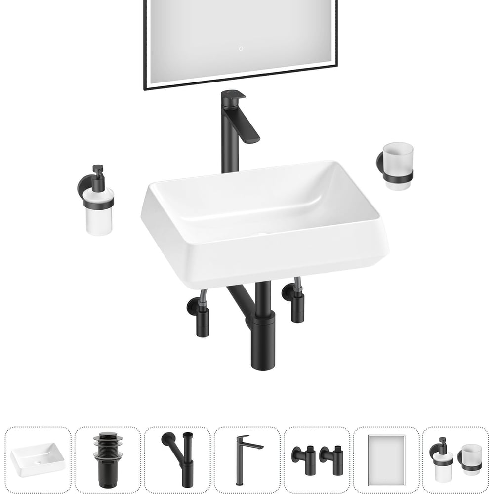 Изображение товара Комплект Wellsee 7 в 1 Lavinia Boho накладная раковина 50x38 см с множеством аксессуаров