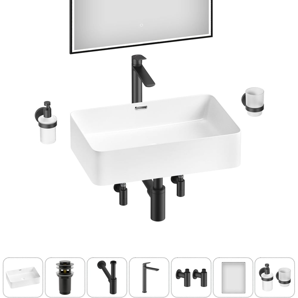 Изображение товара Комплект накладной умывальник Wellsee 7 в 1 Lavinia Boho Bathroom Sink 60x39 см