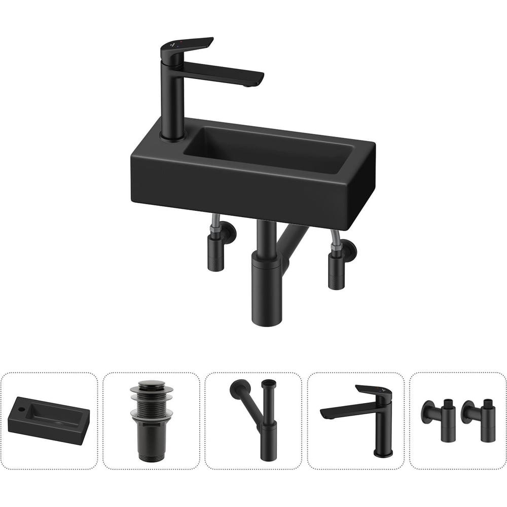 Изображение товара Накладная раковина Wellsee Lavinia Boho 37x18 см черный матовый комплект с смесителем