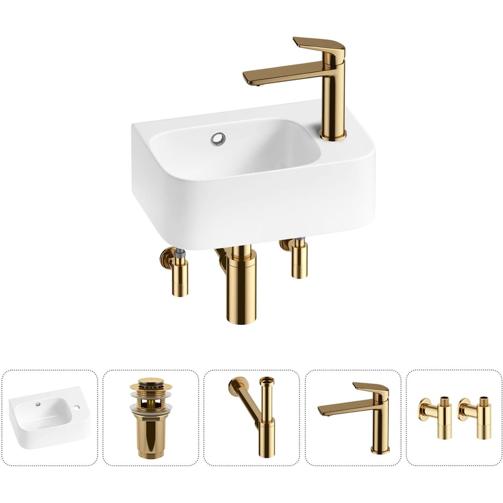 Изображение товара Комплект Wellsee 5 в 1 Lavinia Boho Bathroom Sink накладная или подвесная раковина 37x25 см белый ф