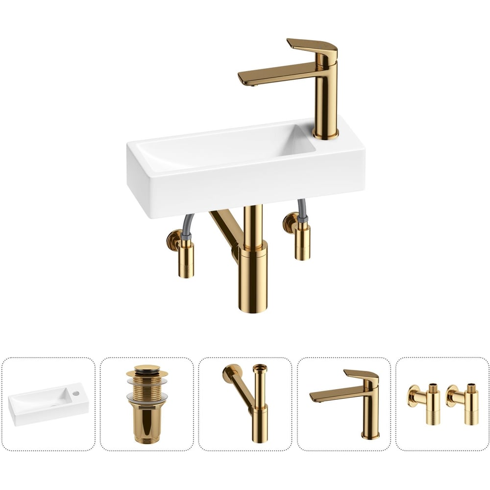 Изображение товара Комплект Wellsee 5 в 1 Lavinia Boho Bathroom Sink накладная подвесная раковина 38x14 см белая