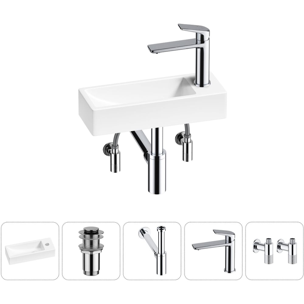 Изображение товара Комплект раковина с смесителем и аксессуарами Wellsee Lavinia Boho Bathroom Sink 38x14 см белый