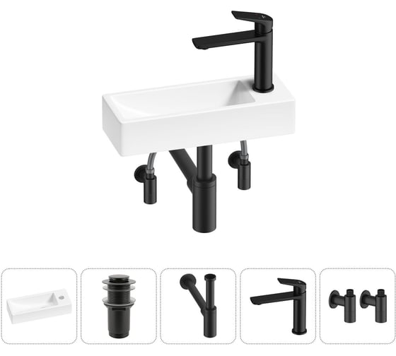 Изображение товара Комплект Wellsee 5 в 1 Lavinia Boho Bathroom Sink накладная/подвесная раковина 38x14 см 20215950R