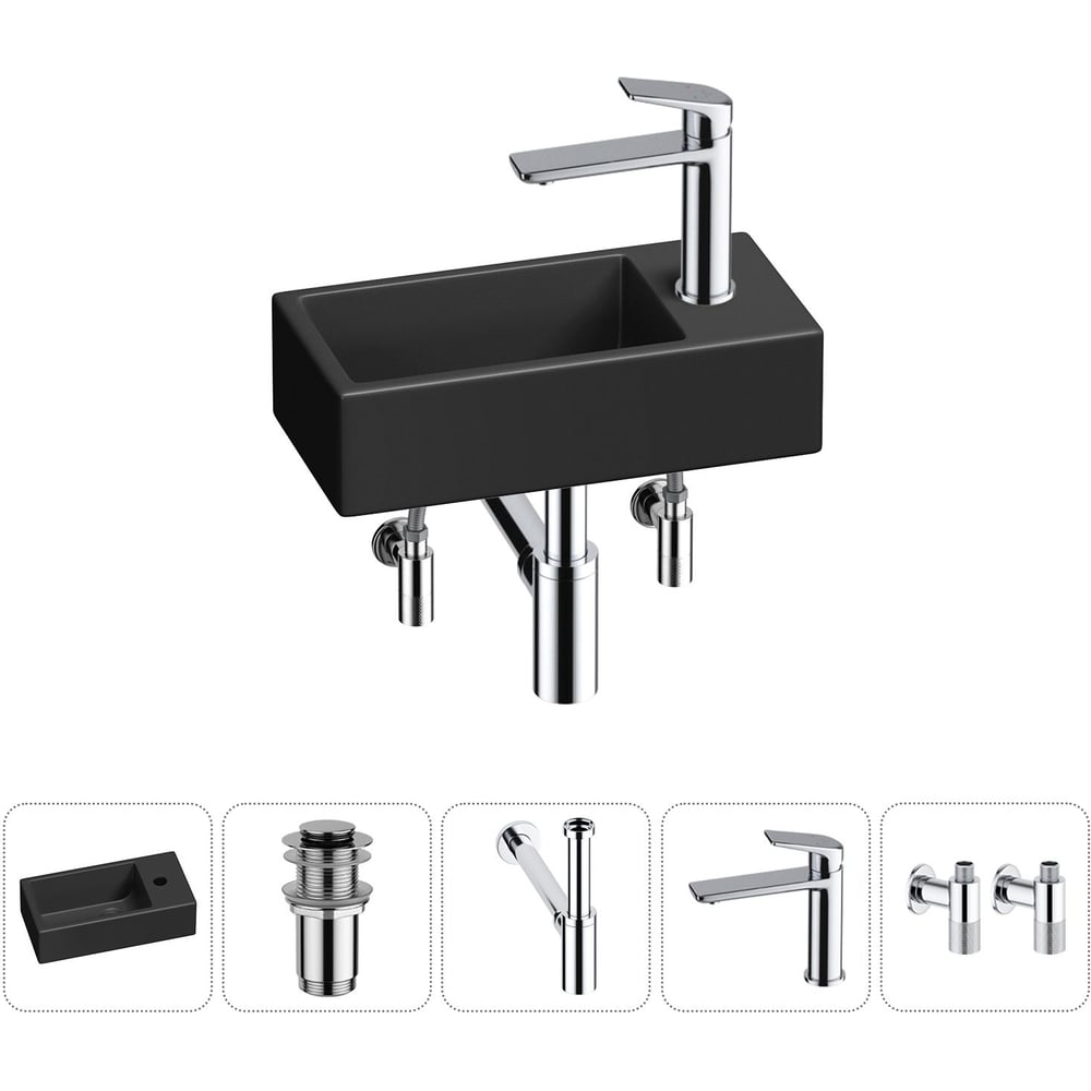 Изображение товара Комплект Wellsee 5 в 1 Lavinia Boho раковина с смесителем и аксессуарами 40x20 см