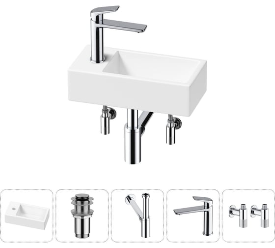 Изображение товара Комплект Wellsee 5 в 1 Lavinia Boho Bathroom Sink накладная/подвесная раковина 40x20 см 20216005R