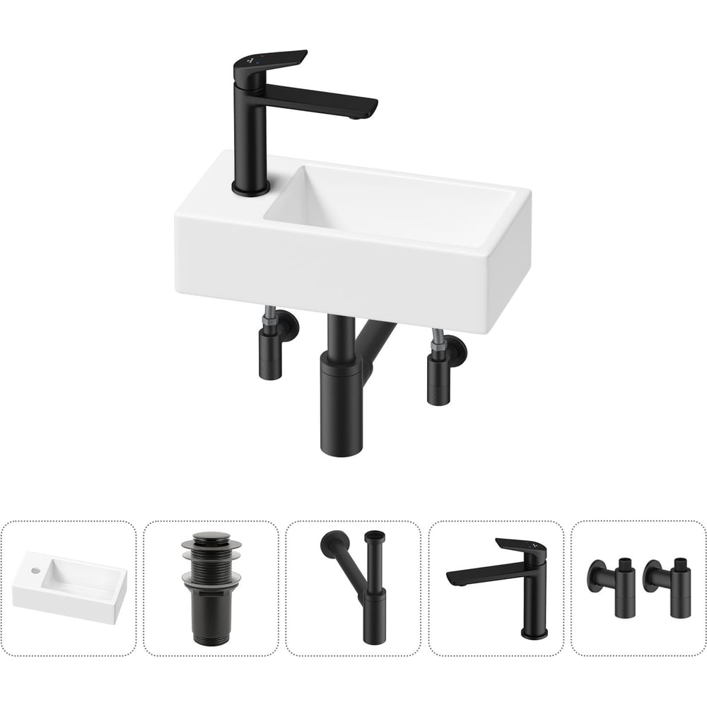 Изображение товара Комплект Lavinia Boho 5 в 1 для ванной раковина смеситель сифон угловые вентили