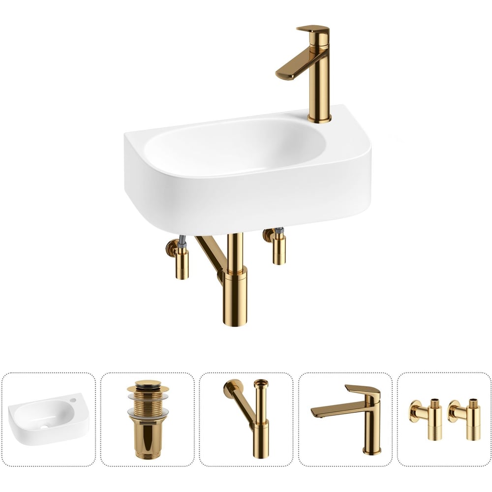 Изображение товара Комплект Wellsee 5 в 1 Lavinia Boho раковина и смеситель современный дизайн белый