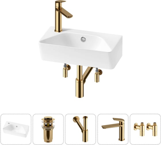 Изображение товара Комплект Wellsee 5 в 1 Lavinia Boho Bathroom Sink накладная/подвесная раковина 40x22 см 20216455R