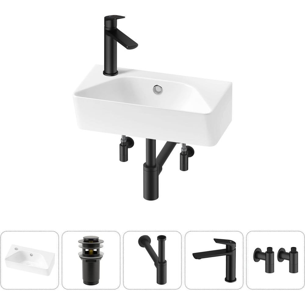 Комплект Wellsee 5 в 1 Lavinia Boho Bathroom Sink накладная/подвесная раковина 40x22 см 20216454R