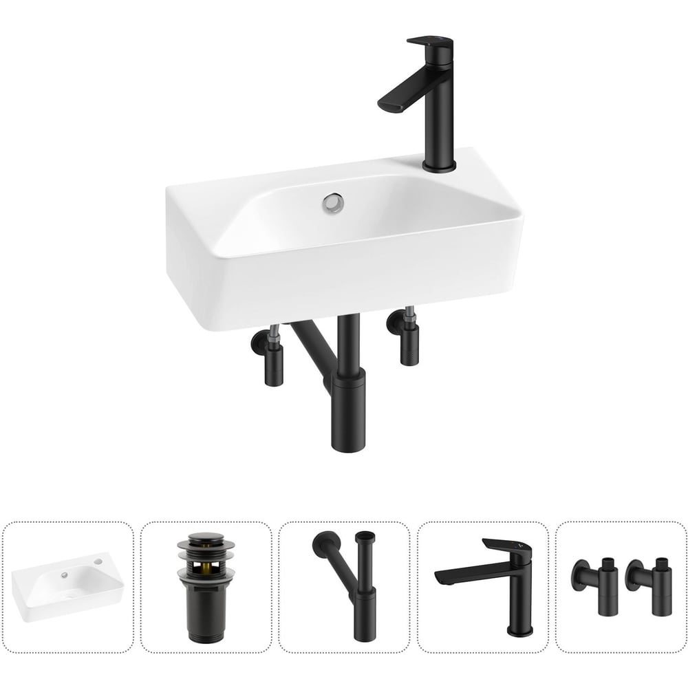 Изображение товара Комплект Wellsee 5 в 1 Lavinia Boho накладная/подвесная раковина 40x22 см с смесителем сифоном и ак