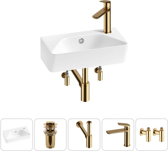 Изображение товара Комплект Wellsee 5 в 1 Lavinia Boho Bathroom Sink накладная/подвесная раковина 40x22 см 20216427R