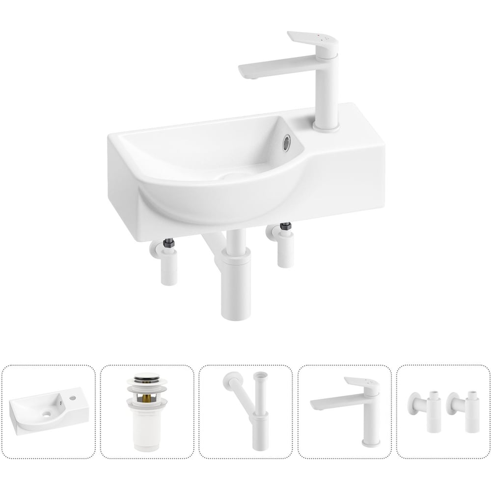 Изображение товара Комплект Wellsee 5 в 1 Lavinia Boho подвесная раковина 40x23 см с смесителем сифоном