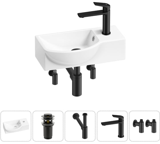 Изображение товара Комплект Wellsee 5 в 1 Lavinia Boho Bathroom Sink накладная/подвесная раковина 40x23 см 20216062R