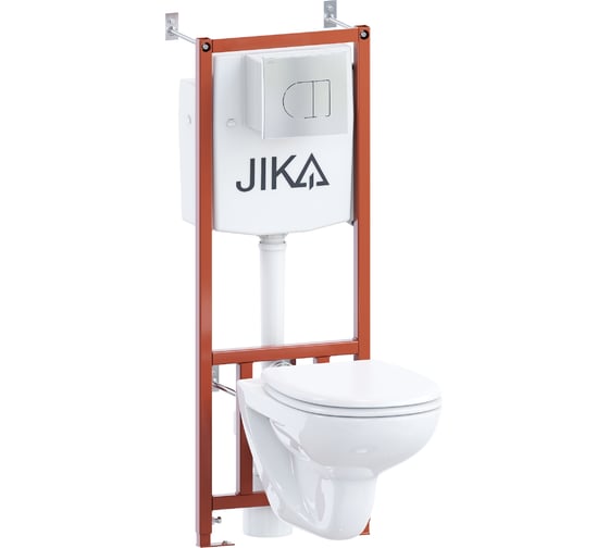 Изображение товара Комплект Jika ПЭК Dino подвесная чаша + инсталляция + сиденье + панель хром 8.6137.3.004.000.9 8613730040009