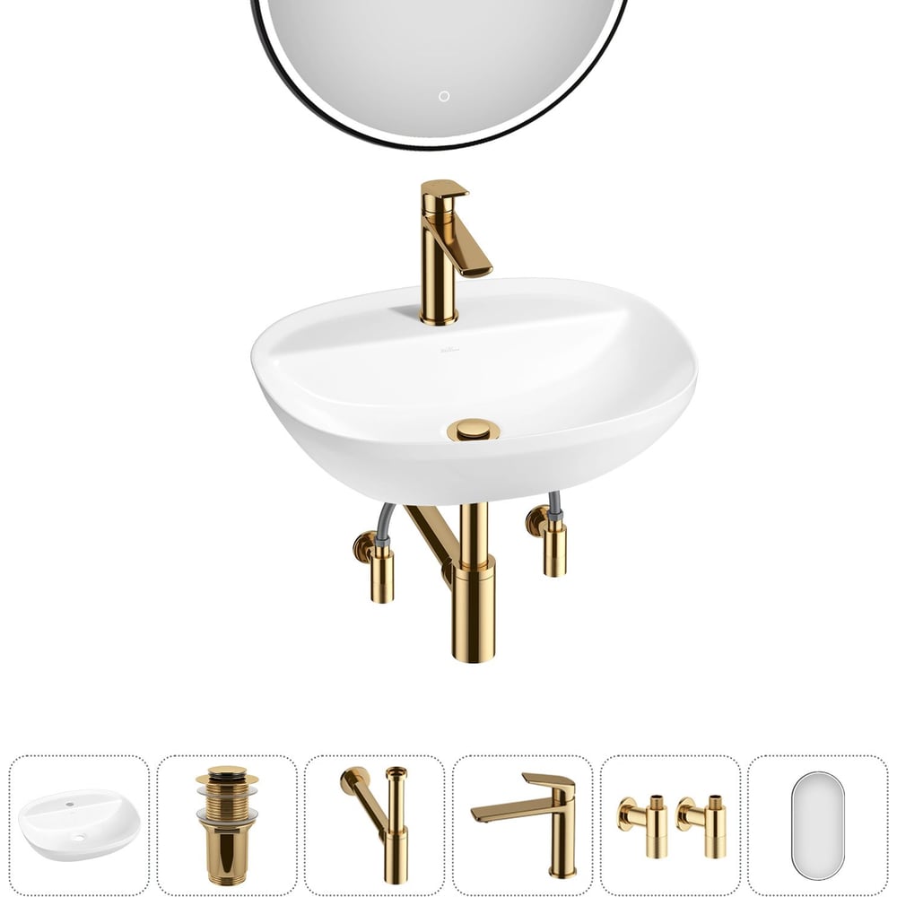 Изображение товара Набор для ванной Wellsee 6 в 1 Cute Twin R накладная раковина с зеркалом и смесителем