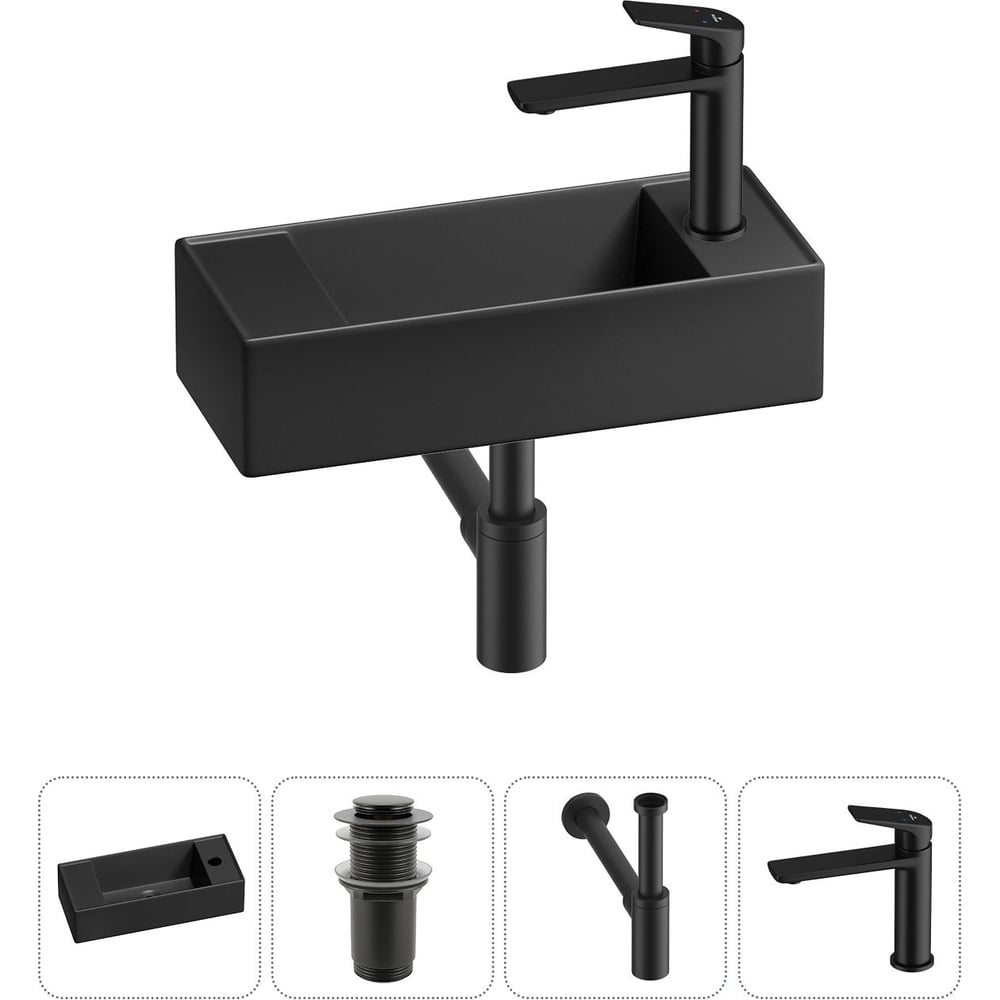 Изображение товара Комплект Wellsee 4 в 1 Lavinia Boho накладная раковина 43x18 см с сифоном и смесителем