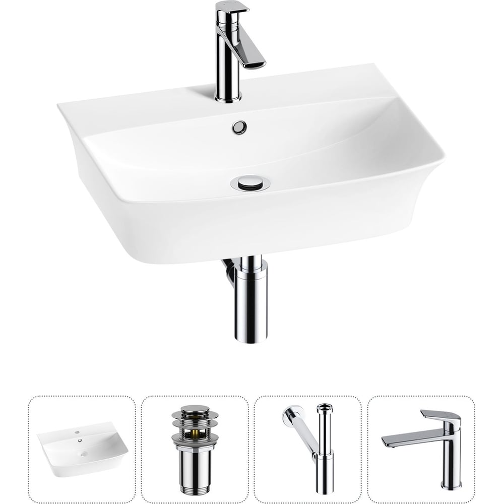 Изображение товара Комплект раковина и смеситель Wellsee 4 в 1 Lavinia Boho для ванной 55x42 см