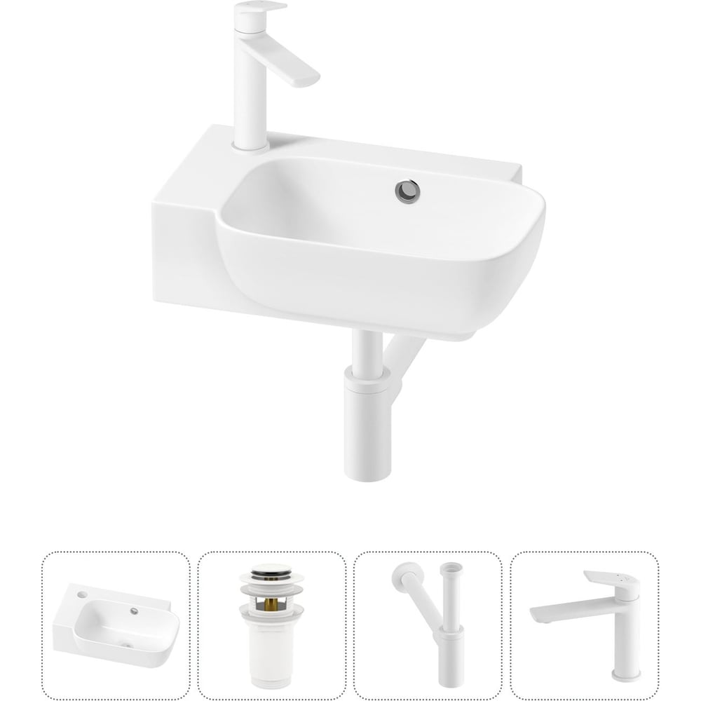 Изображение товара Комплект раковины Wellsee Lavinia Boho 4 в 1 с смесителем и сифоном 40x24 см