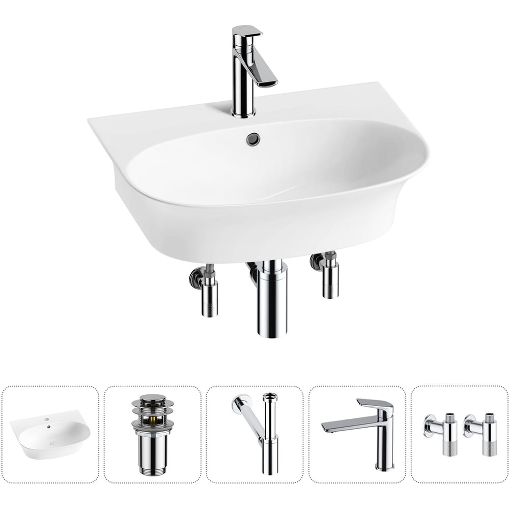 Изображение товара Комплект Wellsee 5 в 1 Lavinia Boho накладная раковина 55x43 см белый санфарфор