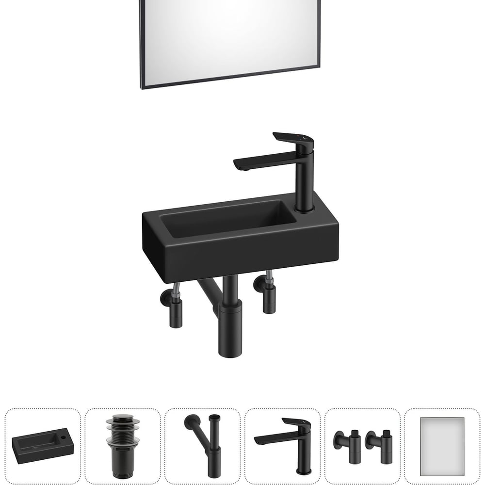 Изображение товара Комплект накладной умывальник Lavinia Boho 6 в 1 черный матовый 37x18 см