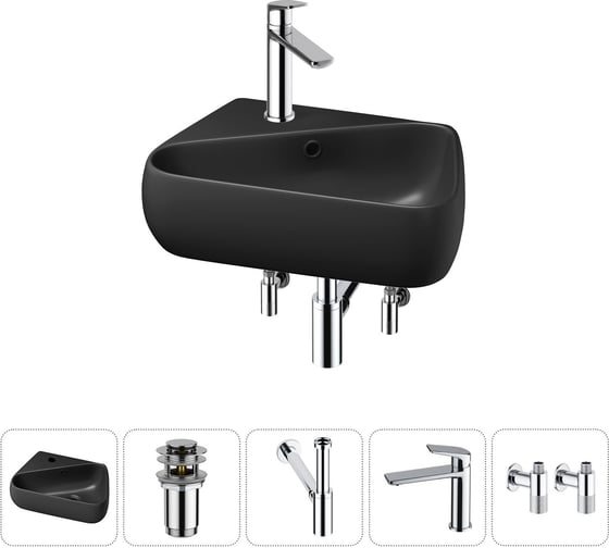 Изображение товара Комплект Wellsee 5 в 1 Lavinia Boho Bathroom Sink накладная/подвесная раковина 44x27 см 20216606R