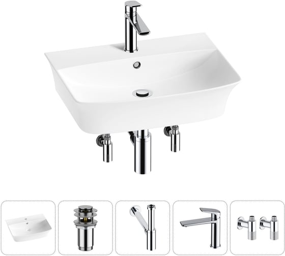 Изображение товара Комплект Wellsee 5 в 1 Lavinia Boho Bathroom Sink накладная/подвесная раковина 55x42 см 20216789R