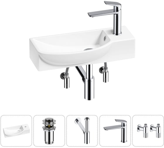 Изображение товара Комплект Wellsee 5 в 1 Lavinia Boho Bathroom Sink накладная/подвесная раковина 50x24 см 20216173R